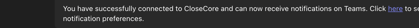 Confirmation message in Teams showing successful connection